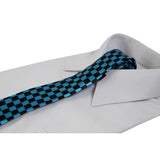 Mens Ocean Blue & Black Checkered 5cm Skinny Neck Tie