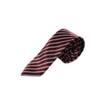 Mens Dark Red, White & Black Striped 5cm Skinny Neck Tie