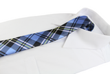 Mens Cornflour Blue With Black & Yellow Plaid Striped 5cm Skinny Neck Tie