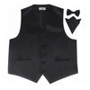 Mens Black Plain Vest Waistcoat & Matching Bow Tie & Pocket Square