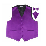 Mens Dark Purple Plain Vest Waistcoat & Matching Bow Tie & Pocket Square