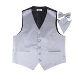 Mens Dark Silver Plain Vest Waistcoat & Matching Bow Tie & Pocket Square