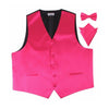 Mens Hot Pink Plain Vest Waistcoat & Matching Bow Tie & Pocket Square