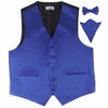Mens Royal Blue Plain Vest Waistcoat & Matching Bow Tie & Pocket Square