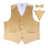 Mens Gold Plain Vest Waistcoat & Matching Bow Tie & Pocket Square