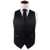 Mens Black Plain Vest Waistcoat & Matching Neck Tie
