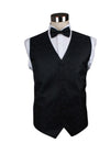 Mens Black Paisley Patterned Vest Waistcoat & Matching Bow Tie