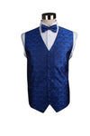 Mens Blue Paisley Patterned Vest Waistcoat & Matching Bow Tie