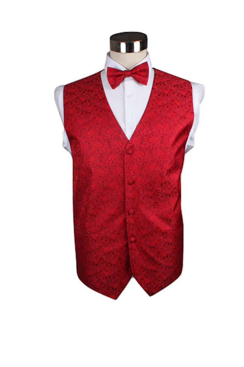 Mens Red Paisley Patterned Vest Waistcoat & Matching Bow Tie – Tie ...