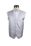 Mens Silver Paisley Patterned Vest Waistcoat & Matching Bow Tie