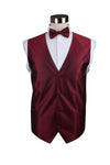 Mens Dark Red Checkered Patterned Vest Waistcoat & Matching Bow Tie