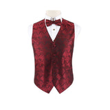 Mens Dark Red Boho Paisley Patterned Vest Waistcoat & Matching Bow Tie