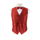 Mens Red Boho Paisley Patterned Vest Waistcoat & Matching Bow Tie