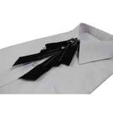 Womens Black Fabric Crystal Pearl Brooch Shirt Collar Bow Tie