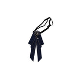 Womens Navy Fabric Crystal Pearl Brooch Shirt Collar Bow Tie