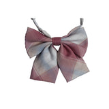 Womens Soft Pink & White Tarten Patterned Shirt Collar Bow Tie