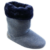 Womens Grosby Hoodies Boots Plush Fluffy Navy Slippers