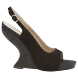 Womens Zasel Evelyn Black Leather Suede Work Casual Dress Shoes Heels Wedges