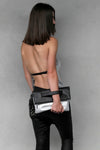 Womens Vky Lourve Clutch Leather Bag Handbag Black/Matt Silver Rainbow