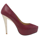 Zasel Jayne Womens Ladies Red Burgundy Leather High Gold Stiletto Heels Shoes