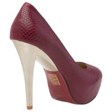 Zasel Jayne Womens Ladies Red Burgundy Leather High Gold Stiletto Heels Shoes