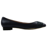 Zasel Lucy Ladies Womens Navy Leather Flat Pointy Flats Work Dress Casual Shoes
